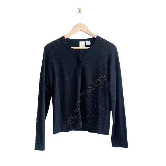 Mantles Petite Cardigan Black Beaded Snap Up Women's M - Picture 1 of 8